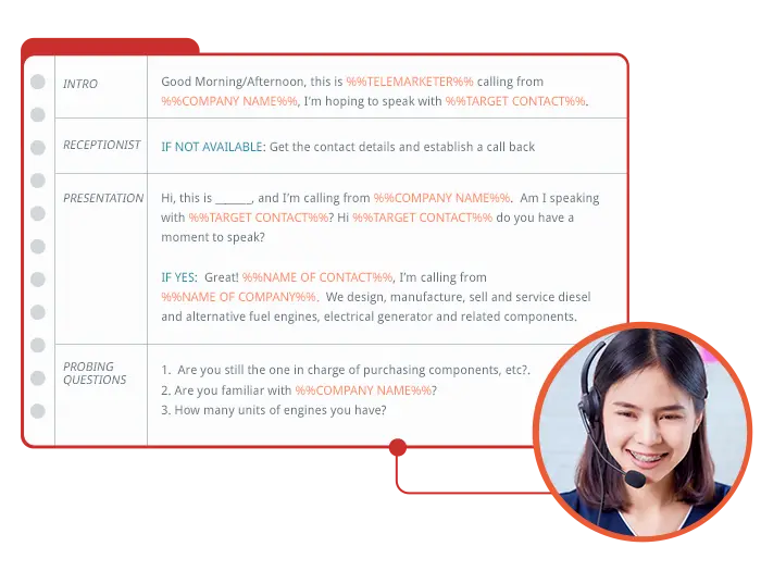 Voice call script template with agent