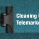 Callbox blog image of a vacuum on a teal rug with a text on the right side that says "Cleaning Company Telemarketing Tips."