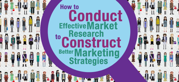 Image of a magnifying glass with text "How to Conduct Effective Market Research to Construct Better Marketing Strategies"