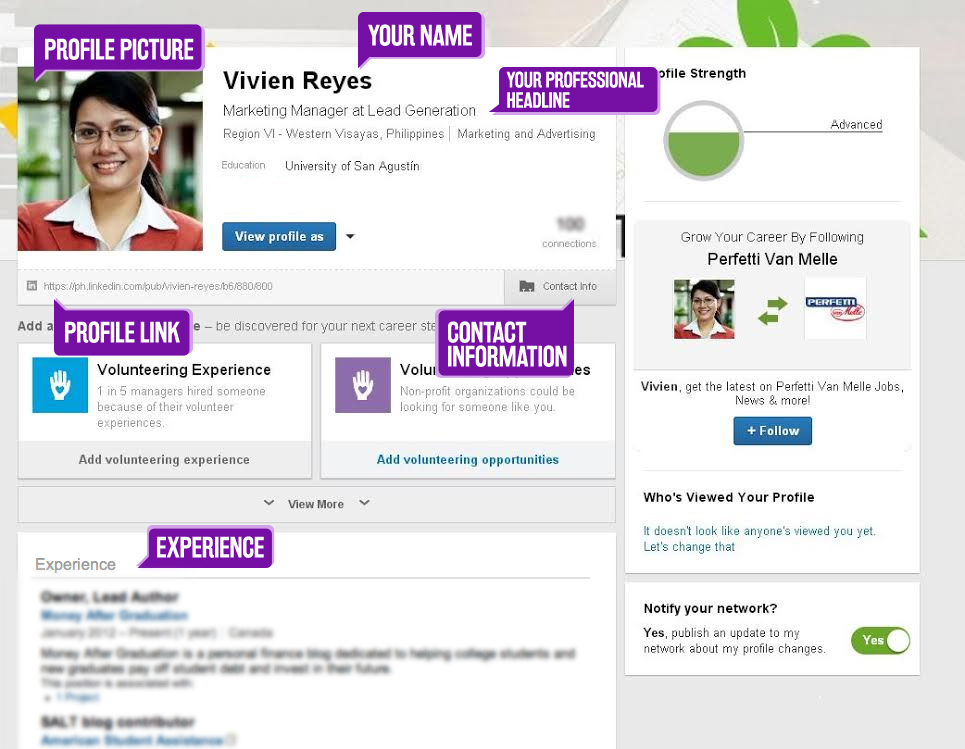 Screenshot of Optimized LinkedIn Profile