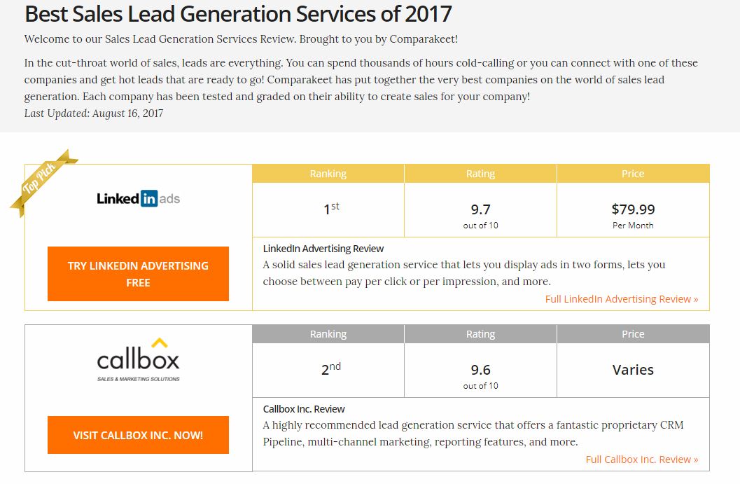 Comparakeet 2017 - Lead Generation Services - Callbox