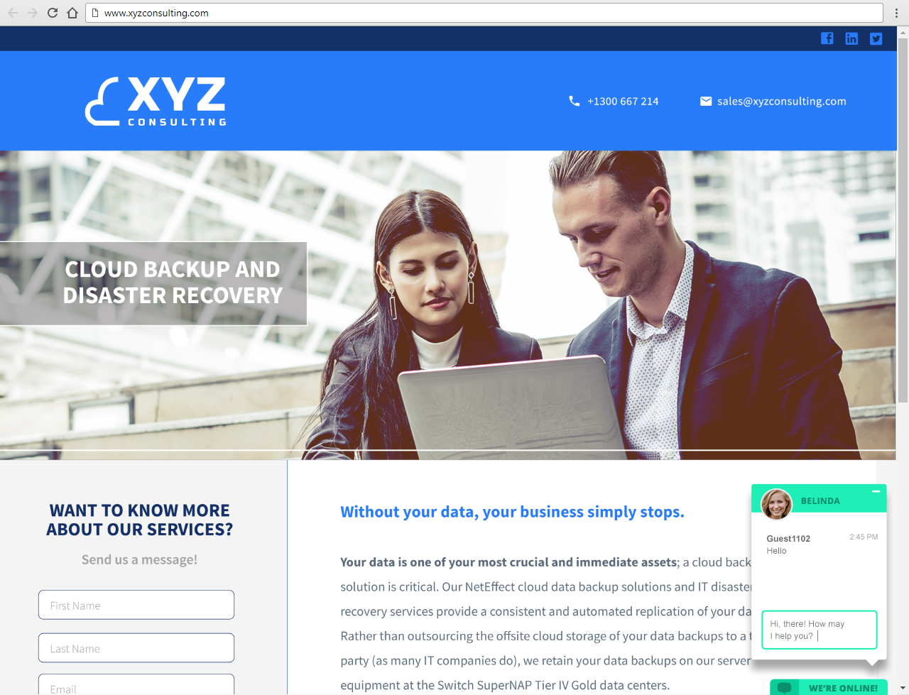 example landing page for IT consulting