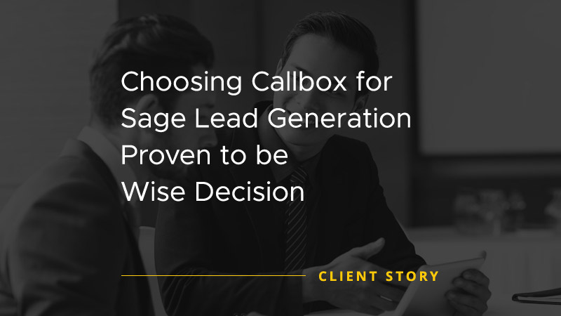 Client story image banner with text "Choosing Callbox for Sage Lead Generation Proven to be Wise Decision"