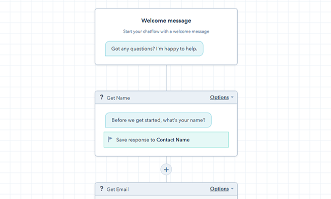 Screenshot of HubSpot's Chat Flow Configuration