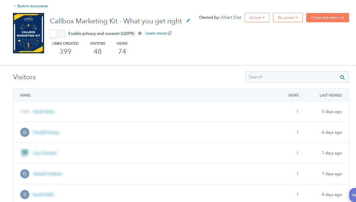 HubSpot Documents Tool screenshot