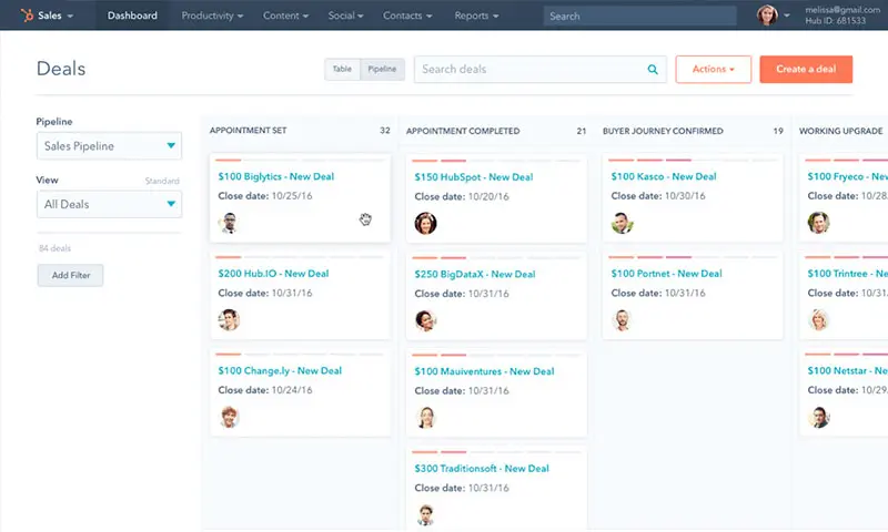 Screenshot of HubSpot