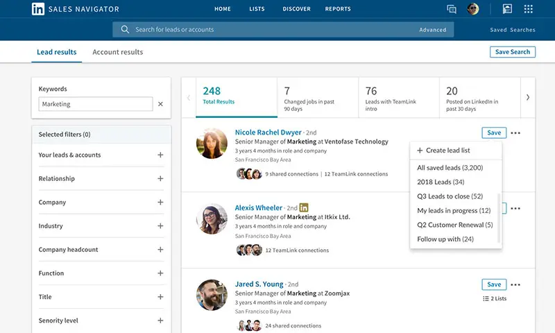Screenshot of LinkedIn Sales Navigator