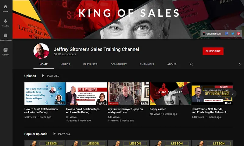Screenshot of King of Sales Youtube channel