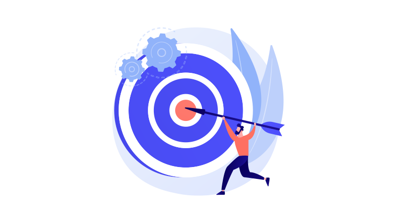 Graphical illustration of man holding an arrow aiming towards the center of the giant dart board