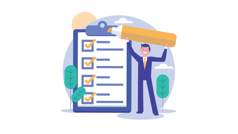 Graphical illustration of a man checking a checklist