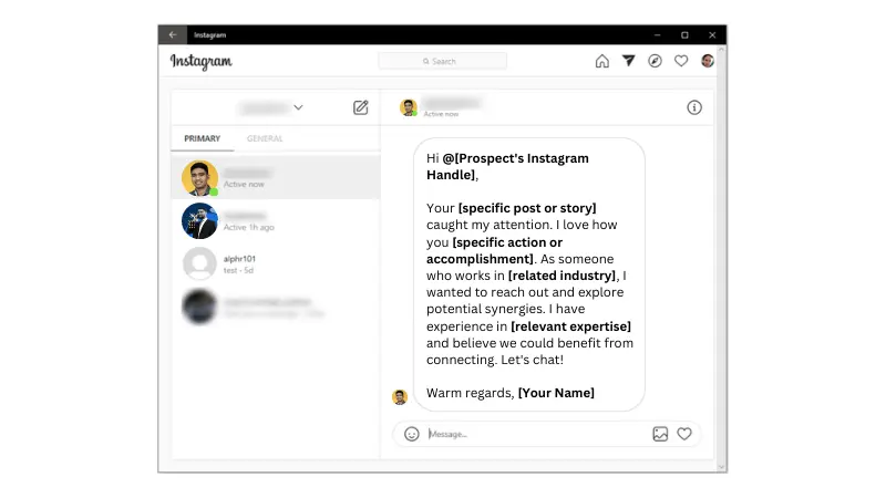 sample script of connecting a prospect on Instagram