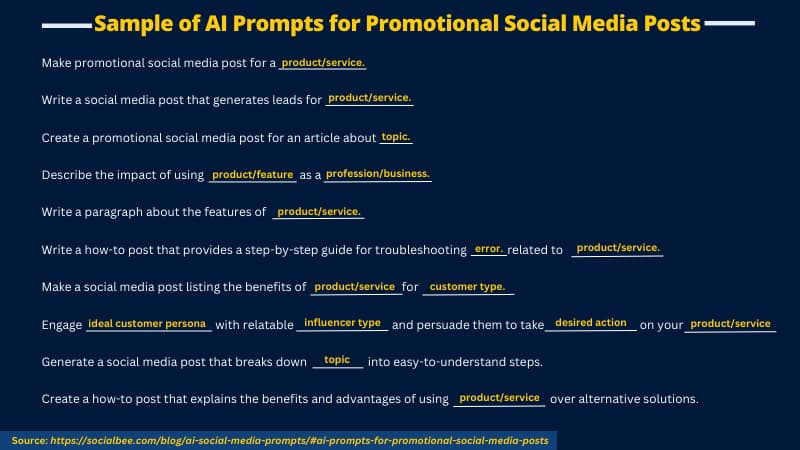 lists of AI prompt samples for social media posting