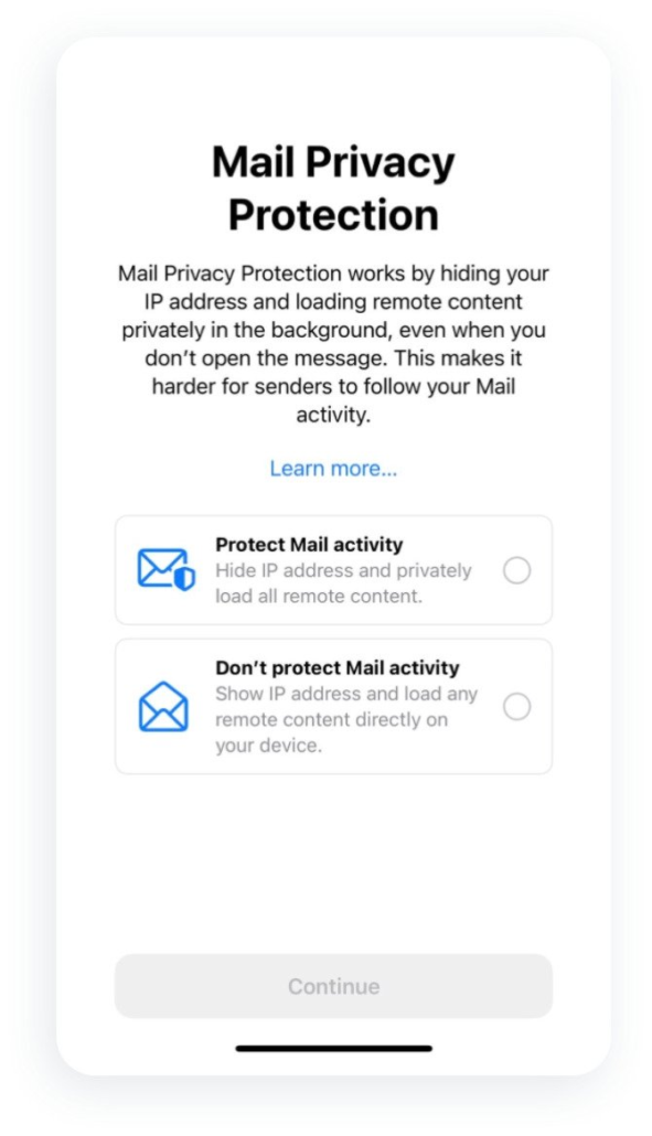 sample of mail privacy protection from blueshift