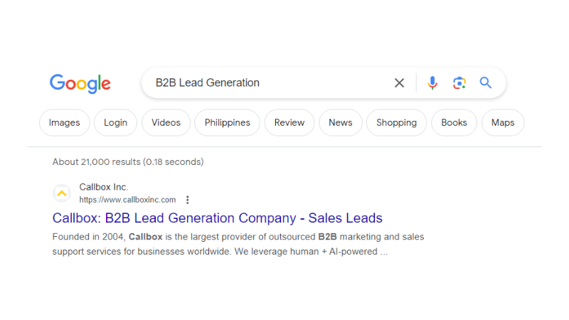 searching B2B Lead Generation on Google