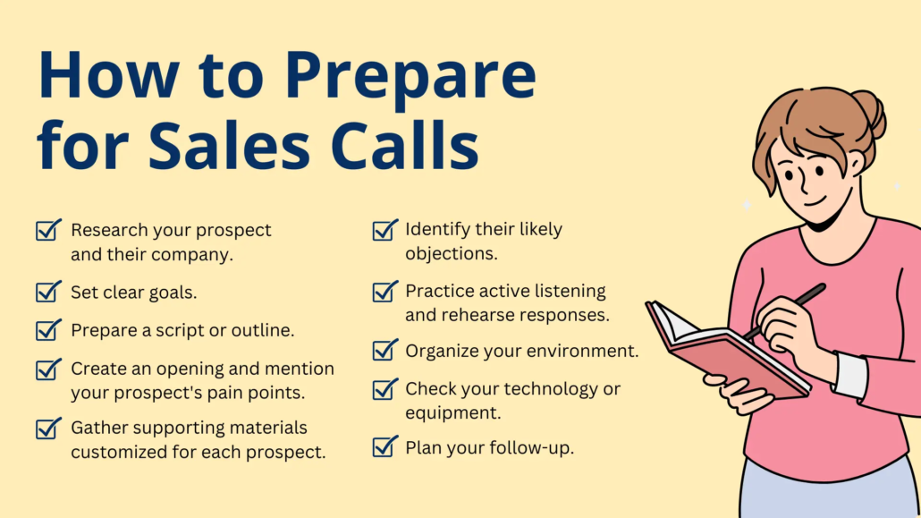 list of how to prepare for sales calls