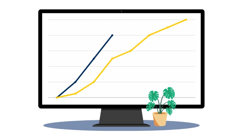 Graphic of PC monitor showing rising line chart