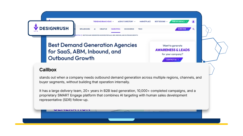 DesignRush position Callbox as one of the best demand generation agencies for SaaS, ABM, inbound and outbound growth